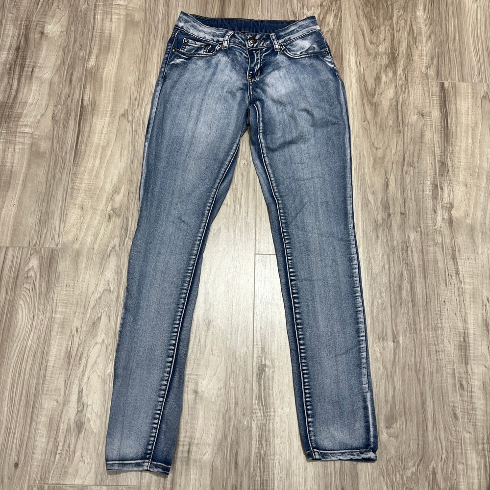 E&J Fashion Skinny Jeans Junior Size 5 Blue Wash Stretch Denim Embroidered